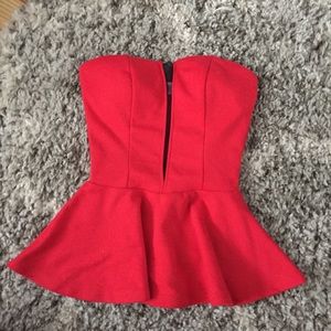 BCBGMAXAZRIA red peblum strapless top